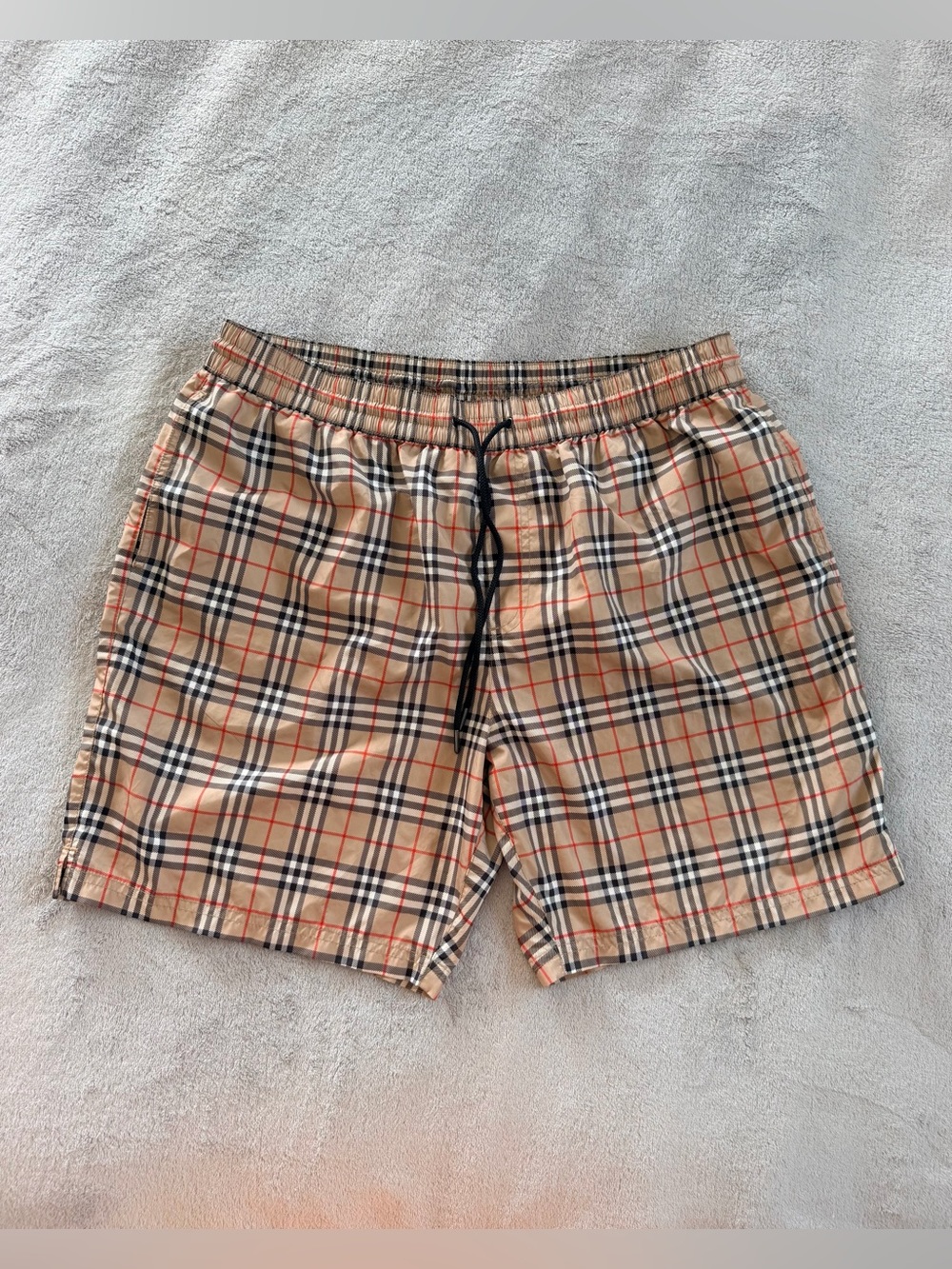 Burberry Men's Beige Plaid Drawstring Swim Trunks Shorts XL